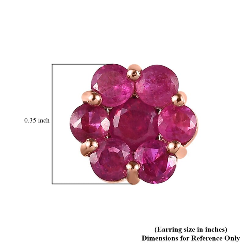 Niassa Ruby (FF) Floral Stud Earrings in Vermeil Rose Gold Over Sterling Silver 2.75 ctw