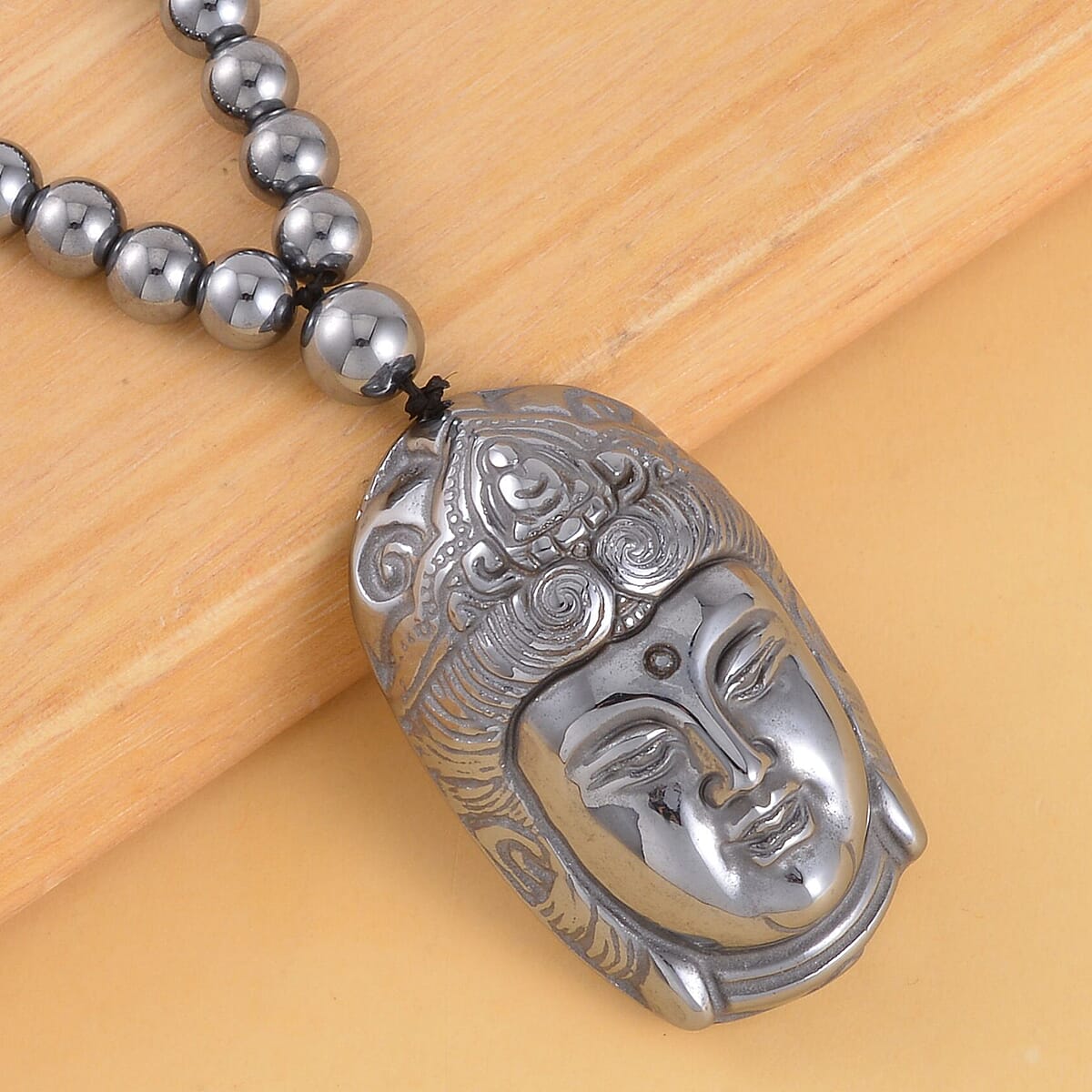 Terahertz 232.60 ctw Pendant with Beaded Necklace, Buddha Face Pendant with Beads Necklace, 20 Inch Necklace, Rhodium Over Sterling Silver Necklace image number 1