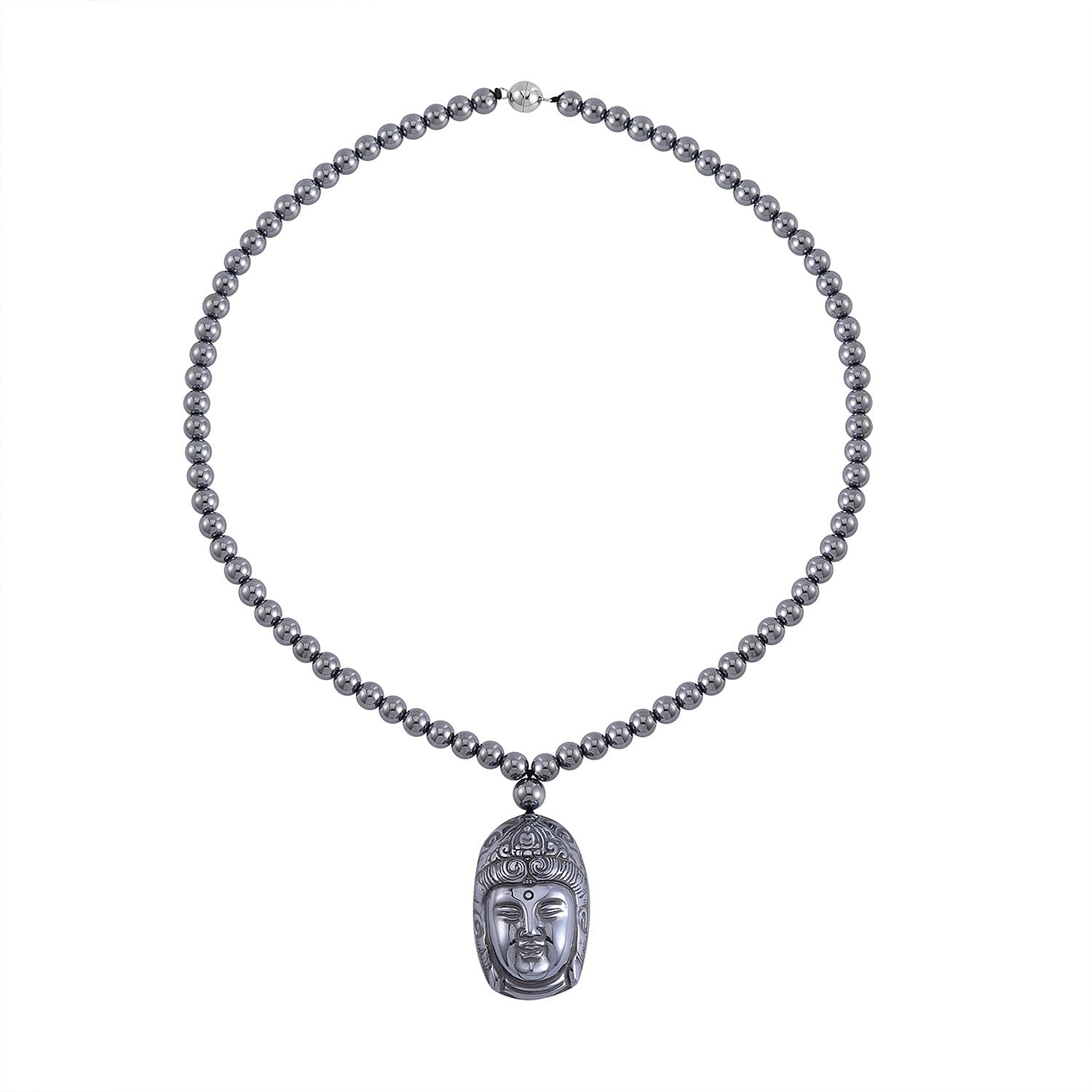 Terahertz 232.60 ctw Pendant with Beaded Necklace, Buddha Face Pendant with Beads Necklace, 20 Inch Necklace, Rhodium Over Sterling Silver Necklace