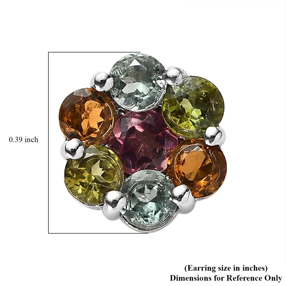 Multi-Tourmaline Floral Stud Earrings in Platinum Over Sterling Silver 1.70 ctw image number 4