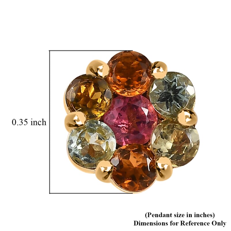 Multi-Tourmaline Floral Stud Earrings in Vermeil Yellow Gold Sterling Over Silver 1.70 ctw