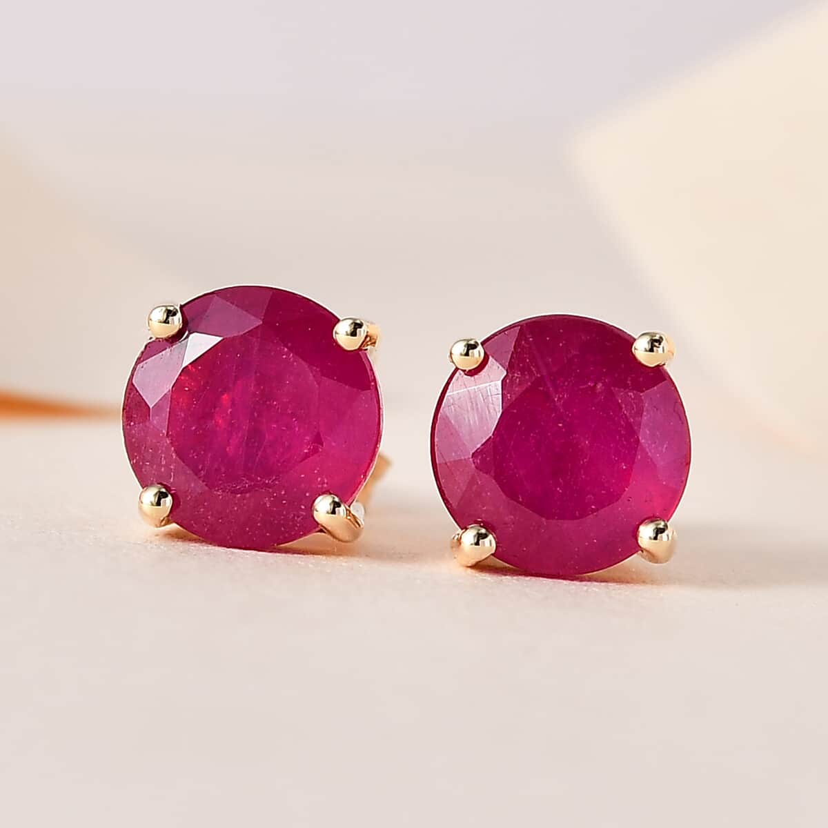 Luxoro 14K Yellow Gold Premium Niassa Ruby (FF) Solitaire Stud Earrings 3.85 ctw image number 1