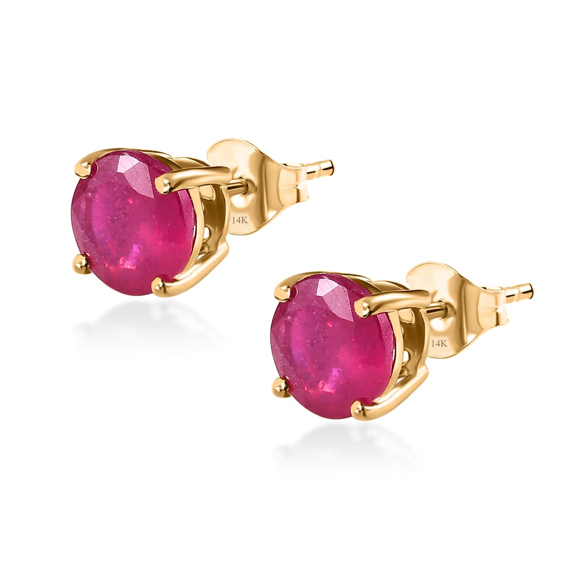 Luxoro 14K Yellow Gold Premium Niassa Ruby (FF) Solitaire Stud Earrings 3.85 ctw image number 3