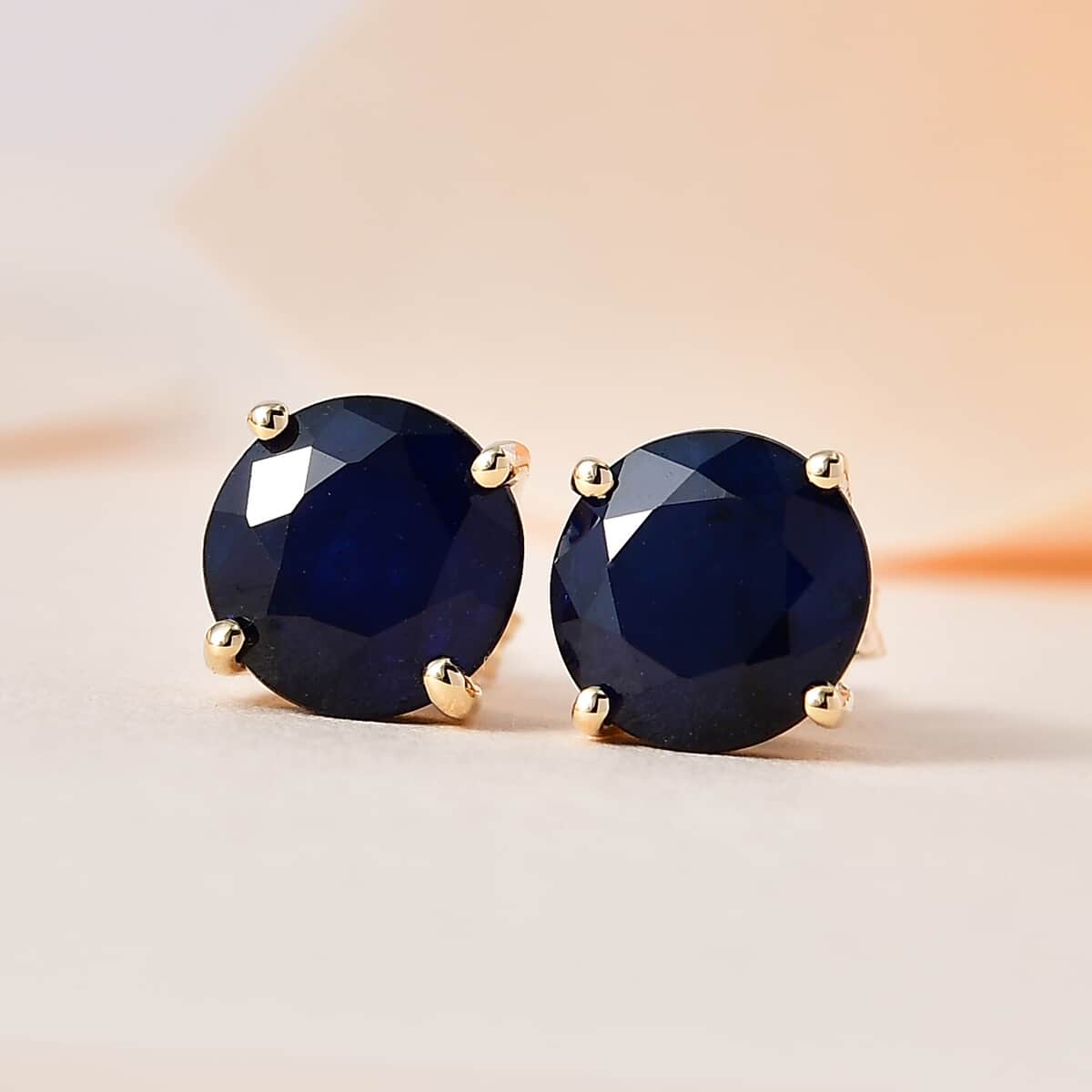 Luxoro 14K Yellow Gold Premium Madagascar Blue Sapphire (DF) Solitaire Stud Earring 3.15 ctw image number 1