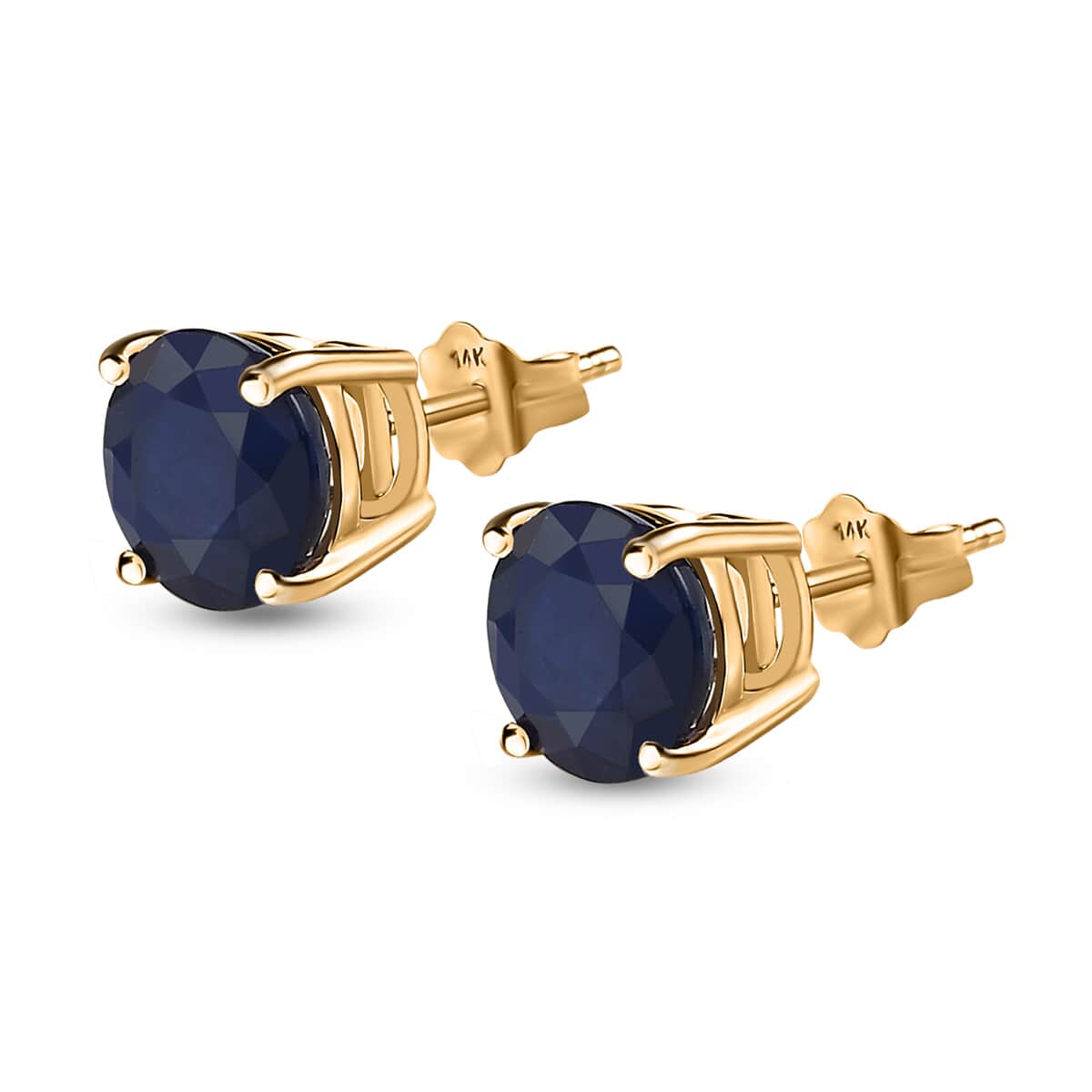 Luxoro 14K Yellow Gold Premium Madagascar Blue Sapphire (DF) Solitaire Stud Earring 3.15 ctw image number 3