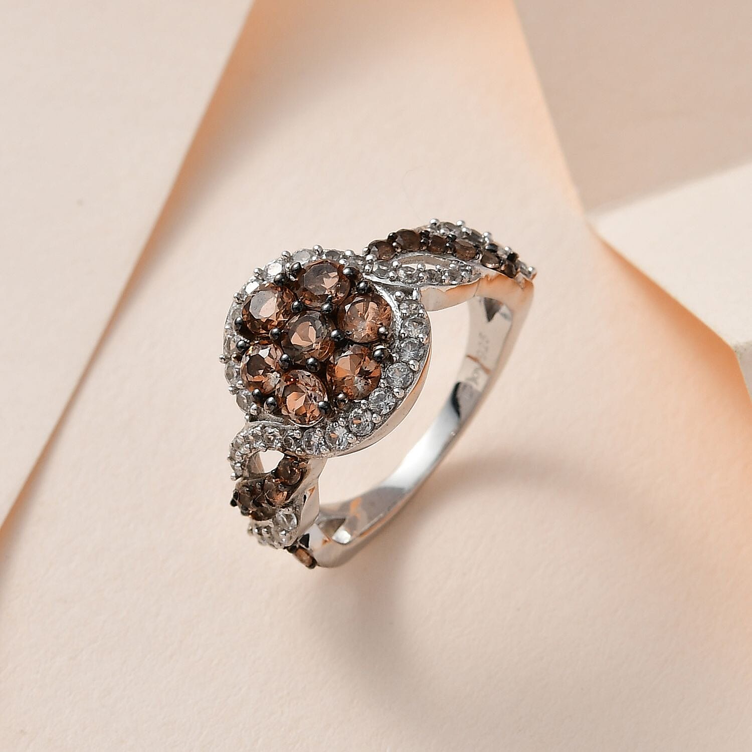 Jenipapo Andalusite and White Zircon Ring in Platinum Over Sterling Silver (Size 5.0) 1.65 ctw