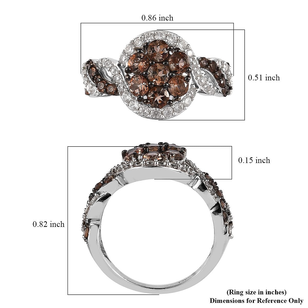 Jenipapo Andalusite and White Zircon Ring in Platinum Over Sterling Silver (Size 5.0) 1.65 ctw