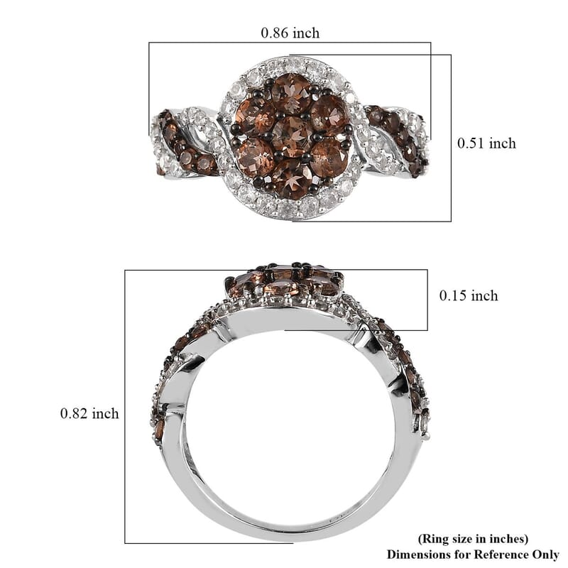 Jenipapo Andalusite and White Zircon Ring in Platinum Over Sterling Silver (Size 5.0) 1.65 ctw