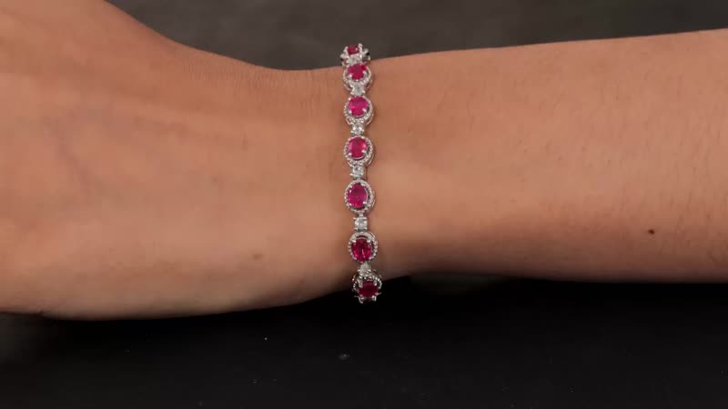 Niassa Ruby (FF) and White Zircon Bracelet in Platinum Over Sterling Silver (7.25 In) 11.75 ctw