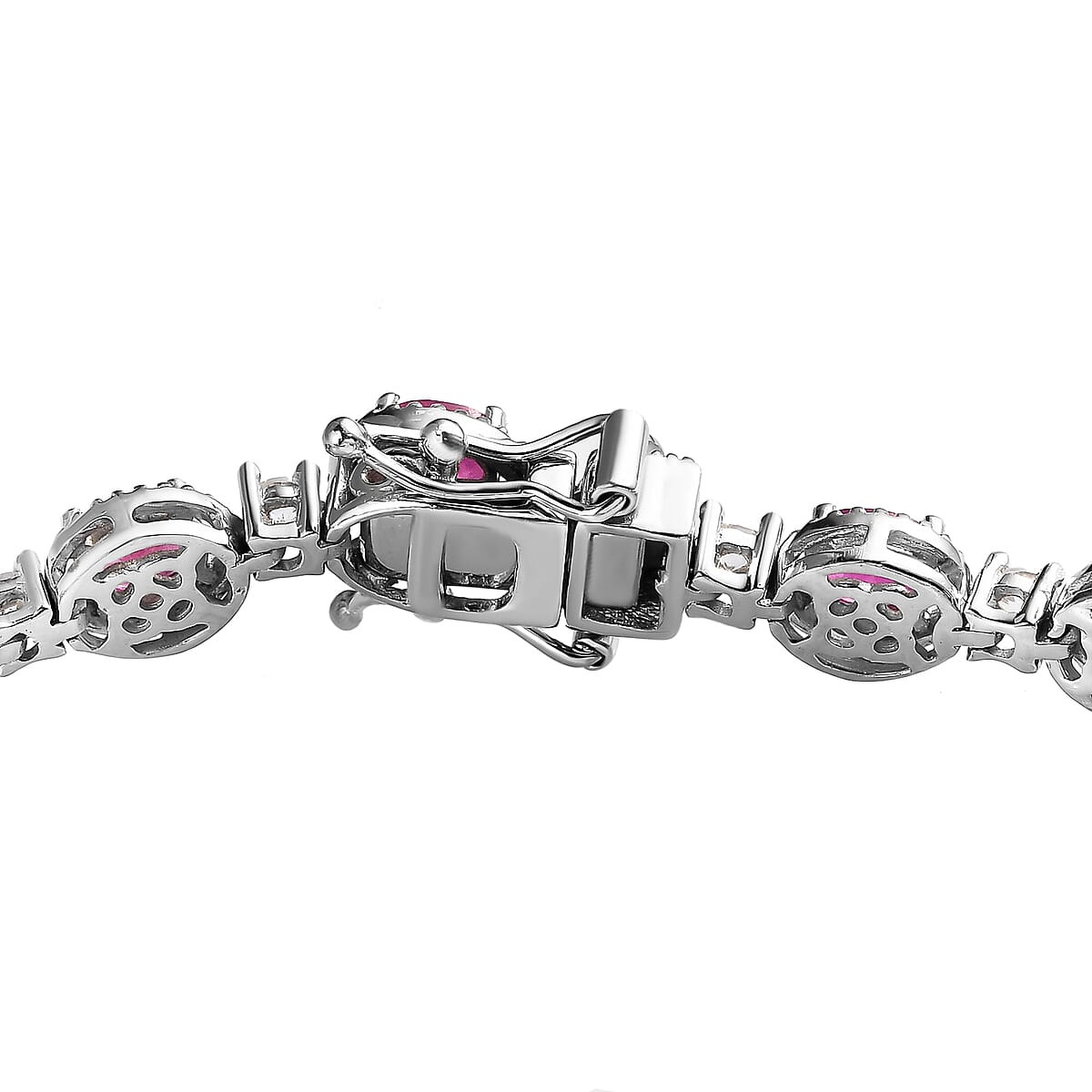 Niassa Ruby (FF) and White Zircon Bracelet in Platinum Over Sterling Silver (7.25 In) 11.75 ctw image number 3