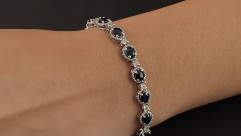Madagascar Blue Sapphire (DF) and White Zircon Bracelet in Platinum Over Sterling Silver (7.25 In) 10.80 ctw