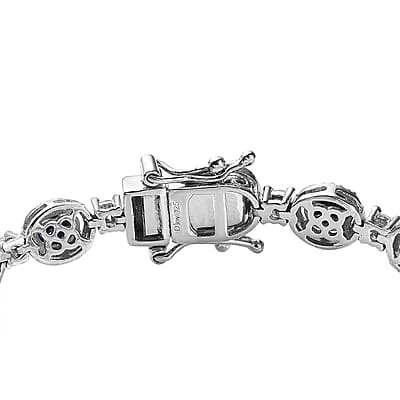 Madagascar Blue Sapphire (DF) and White Zircon Bracelet in Platinum Over Sterling Silver (7.25 In) 10.80 ctw
