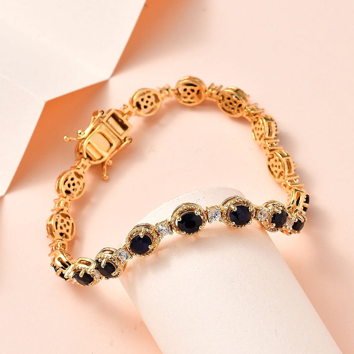 Madagascar Blue Sapphire (DF) and White Zircon Bracelet in Vermeil Yellow Gold Over Sterling Silver (7.25 In) 10.75 ctw image number 1