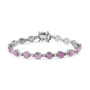 Ilakaka Hot Pink Sapphire (FF) and White Zircon Bracelet in Platinum Over Sterling Silver (7.25 In) 14.10 ctw