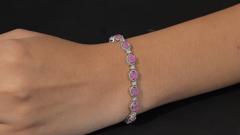 Ilakaka Hot Pink Sapphire (FF) and White Zircon Bracelet in Platinum Over Sterling Silver (7.25 In) 14.10 ctw