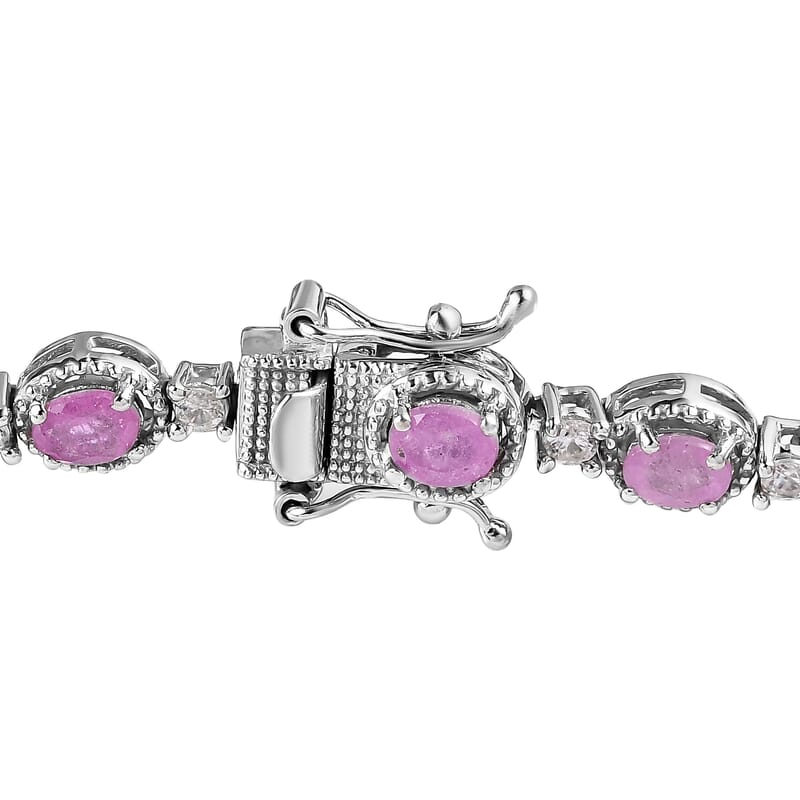 Ilakaka Hot Pink Sapphire (FF) and White Zircon Bracelet in Platinum Over Sterling Silver (7.25 In) 14.10 ctw
