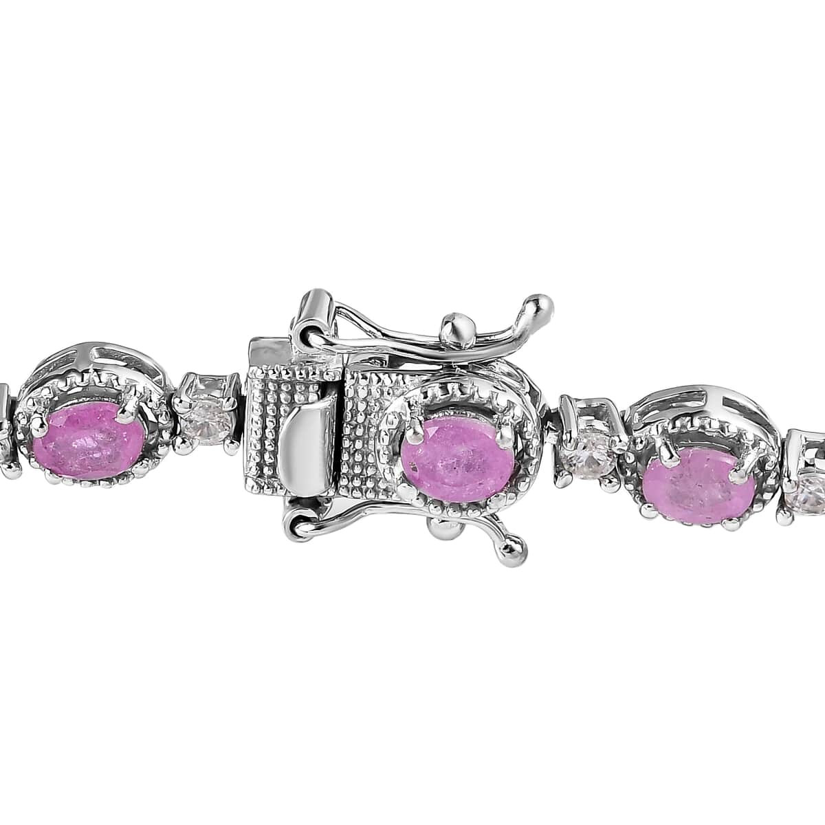 Ilakaka Hot Pink Sapphire (FF) and White Zircon Bracelet in Platinum Over Sterling Silver (7.25 In) 14.10 ctw image number 3