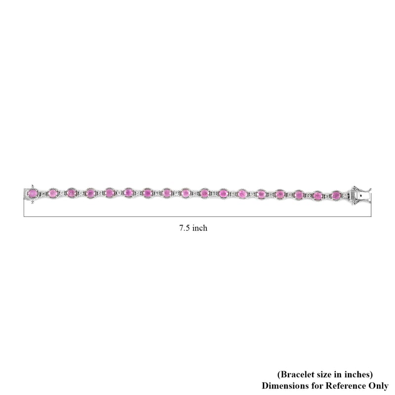 Ilakaka Hot Pink Sapphire (FF) and White Zircon Bracelet in Platinum Over Sterling Silver (7.25 In) 14.10 ctw