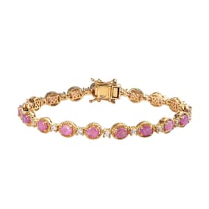 Ilakaka Hot Pink Sapphire (FF) and White Zircon Bracelet in Vermeil Yellow Gold Over Sterling Silver (7.25 In) 14.10 ctw