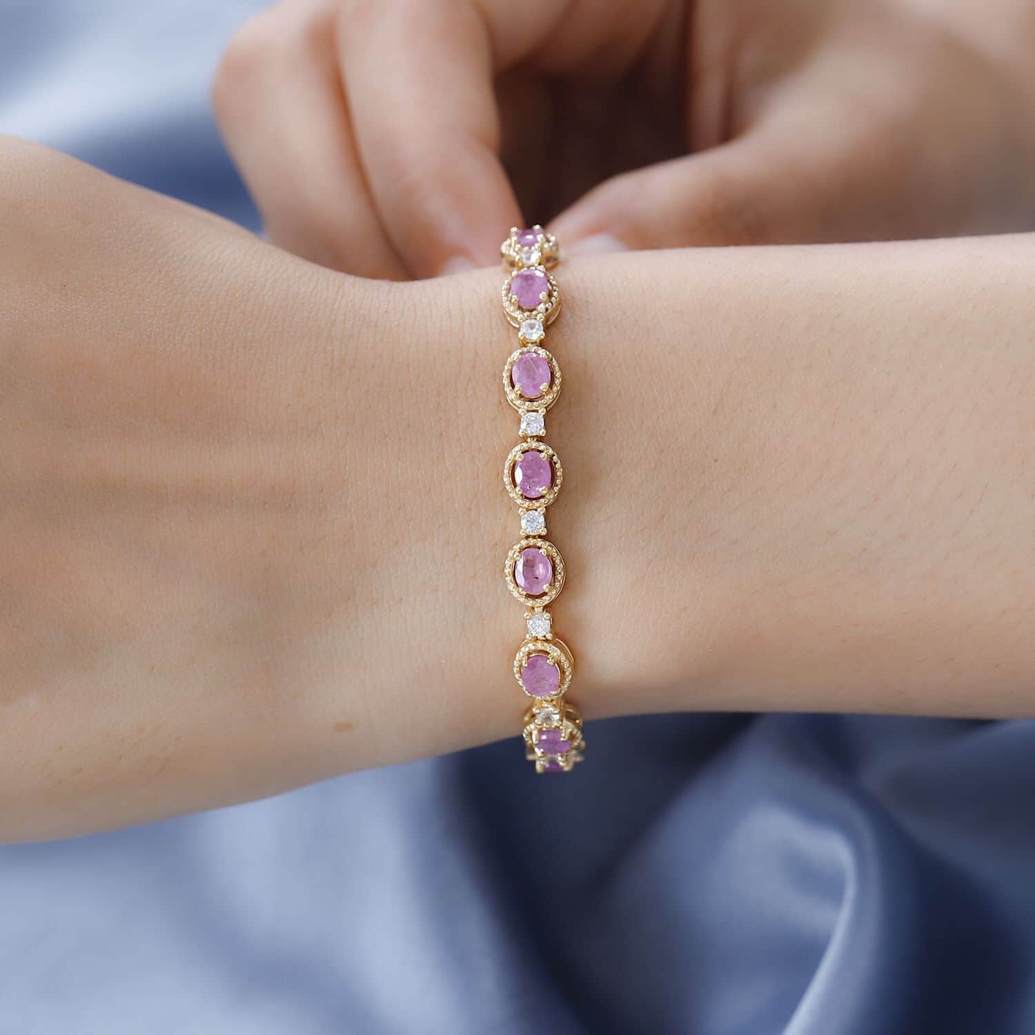 Pink sapphire deals bracelet yellow gold