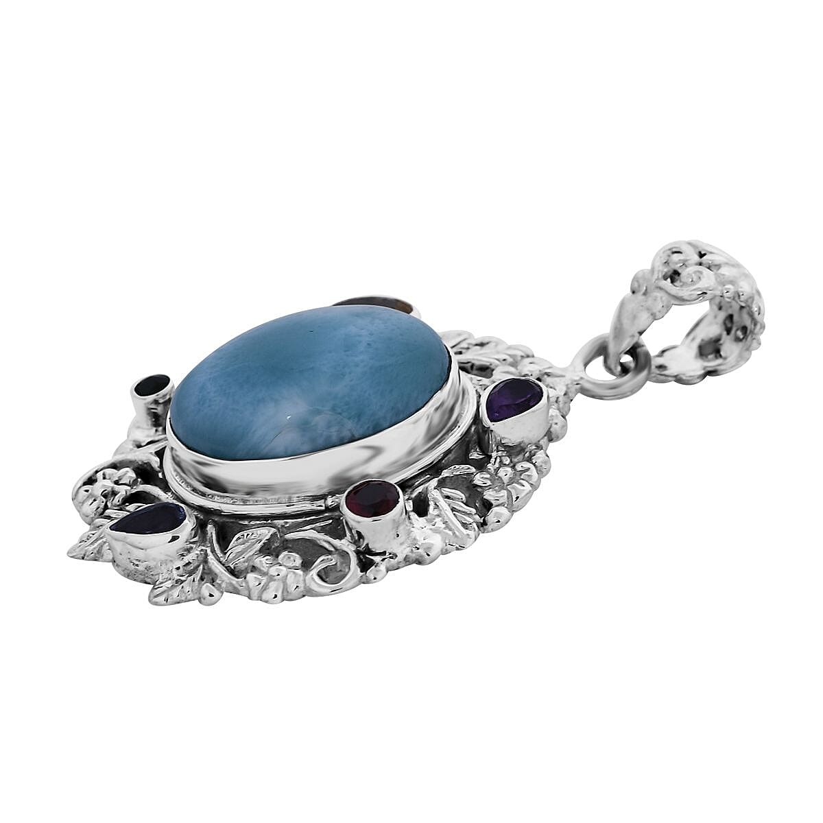 TLV Bali Legacy Larimar, Multi Gemstone Pendant in Sterling Silver 14.00 ctw image number 3