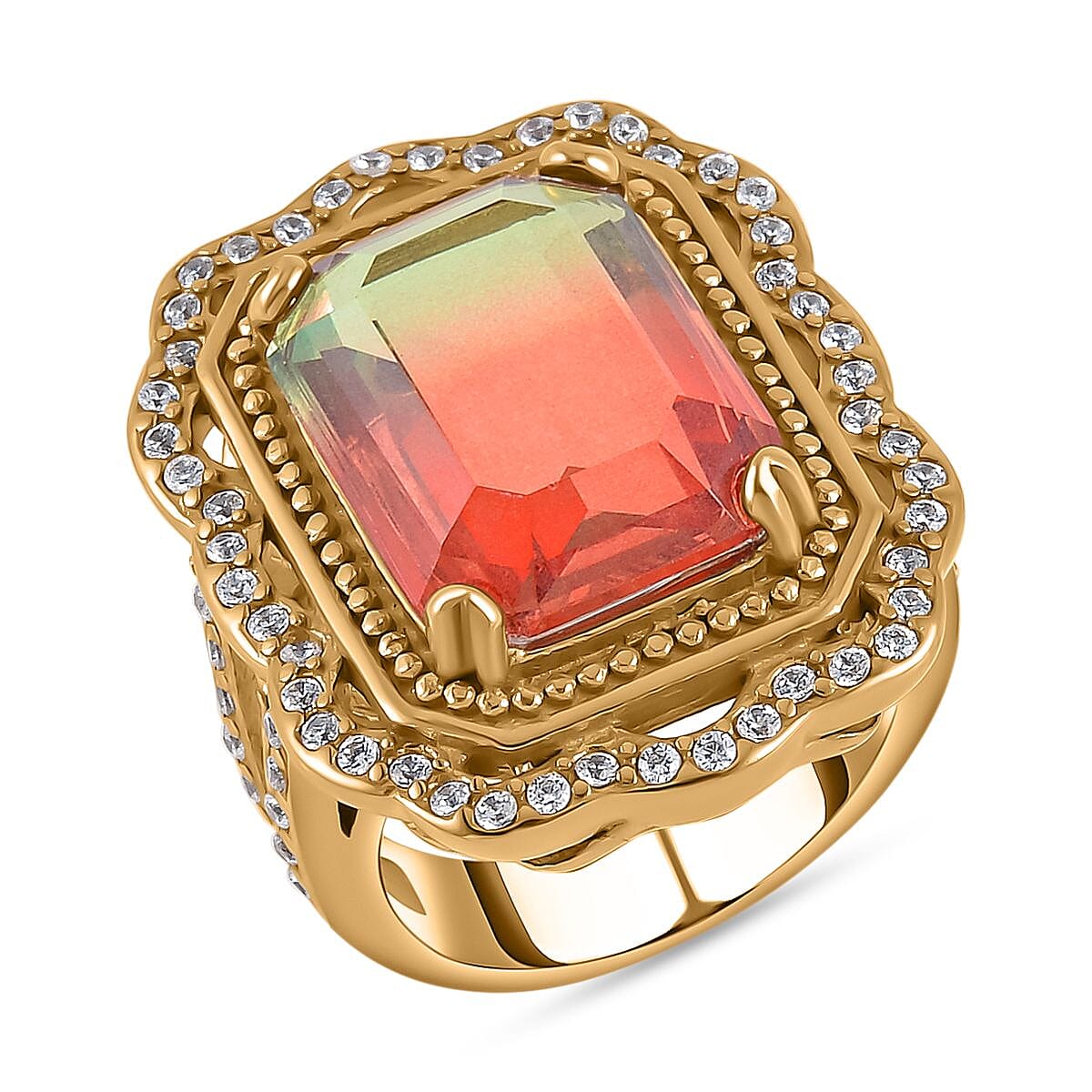 Simulated Diamond and Austrian Crystal Ring in ION Plated YG Stainless Steel (Size 5.5)