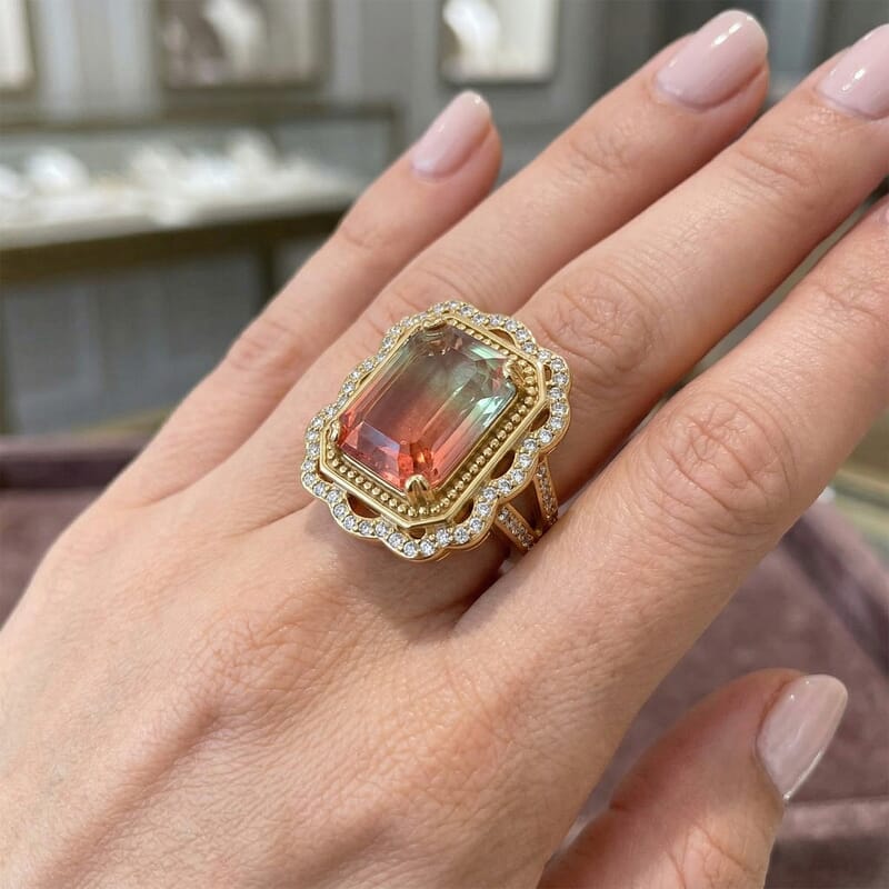 Simulated Diamond and Austrian Crystal Ring in ION Plated YG Stainless Steel (Size 5.5)