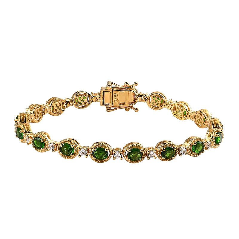 Chrome Diopside and White Zircon Bracelet in Vermeil Yellow Gold Over Sterling Silver (7.25 In) 7.25 ctw