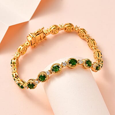 Chrome Diopside and White Zircon Bracelet in Vermeil Yellow Gold Over Sterling Silver (7.25 In) 7.25 ctw