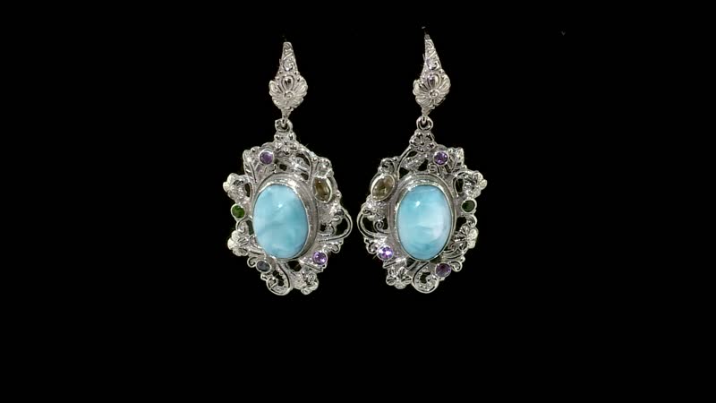 Bali Legacy Larimar and Multi Gemstone Earrings in Sterling Silver 14.80 ctw