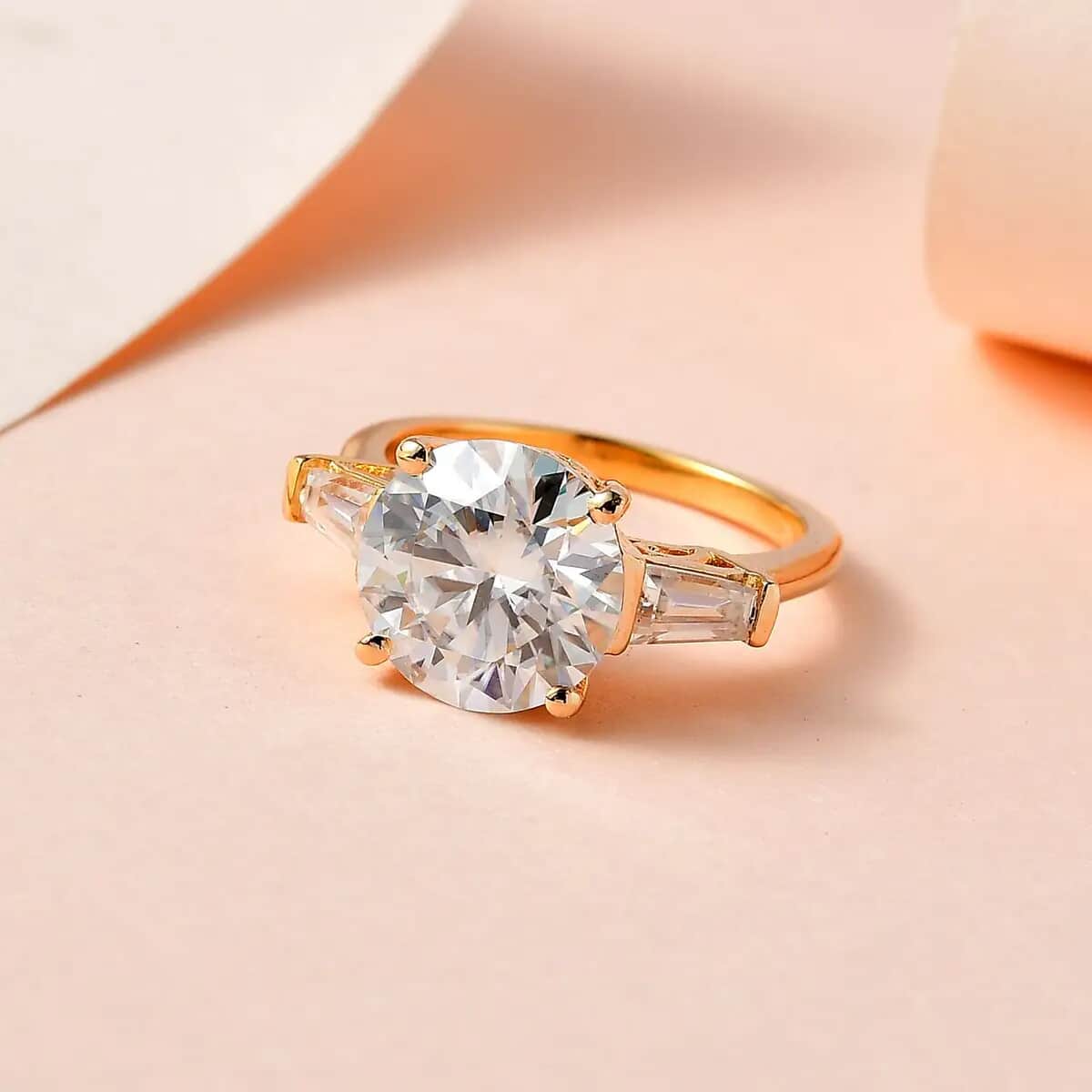 Heart & Arrow Cut Moissanite 3.90 ctw 3 Stone Ring in Vermeil Yellow Gold Over Sterling Silver (Size  5.0) image number 1