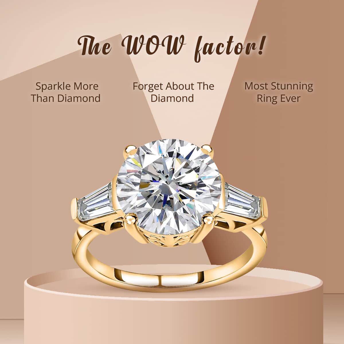 Heart & Arrow Cut Moissanite 3.90 ctw 3 Stone Ring in Vermeil Yellow Gold Over Sterling Silver (Size  5.0) image number 4