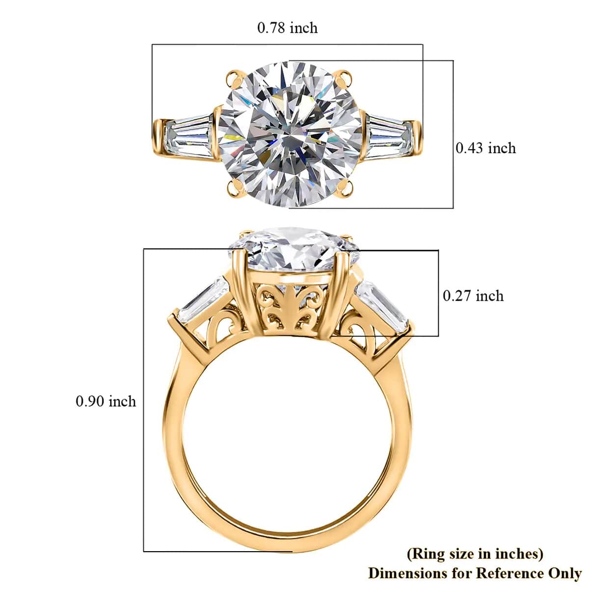 Heart & Arrow Cut Moissanite 3.90 ctw 3 Stone Ring in Vermeil Yellow Gold Over Sterling Silver (Size  5.0) image number 6