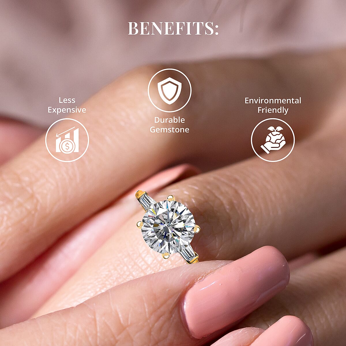  Heart & Arrow Cut Moissanite 3.90 ctw 3 Stone Ring in Vermeil Yellow Gold Over Sterling Silver (Size 8.0) image number 3