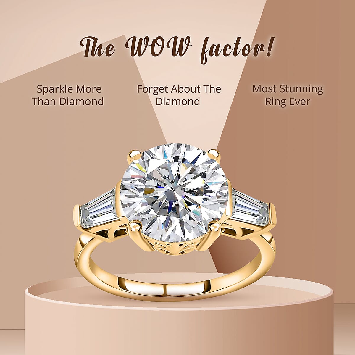  Heart & Arrow Cut Moissanite 3.90 ctw 3 Stone Ring in Vermeil Yellow Gold Over Sterling Silver (Size 8.0) image number 4