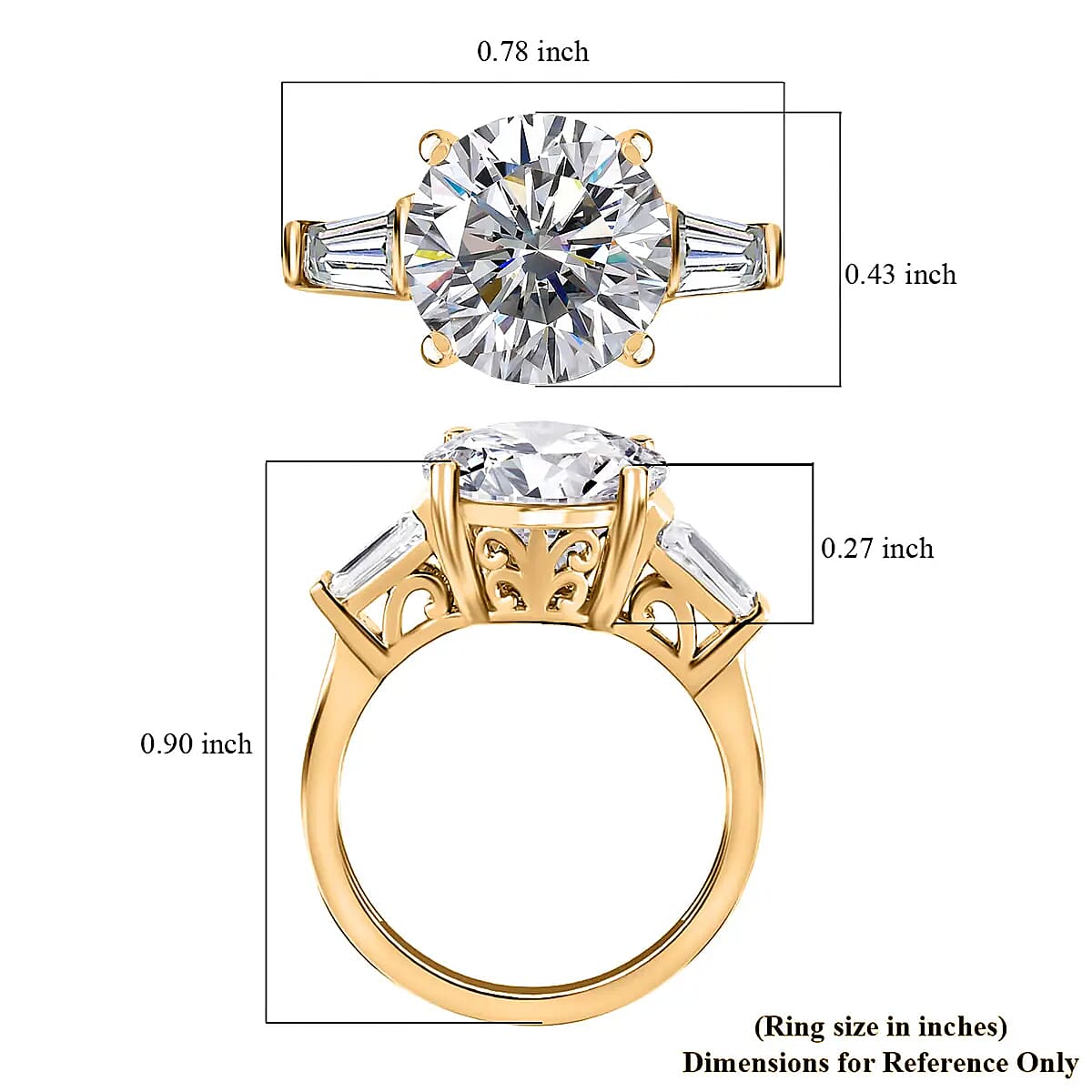  Heart & Arrow Cut Moissanite 3.90 ctw 3 Stone Ring in Vermeil Yellow Gold Over Sterling Silver (Size 8.0) image number 6
