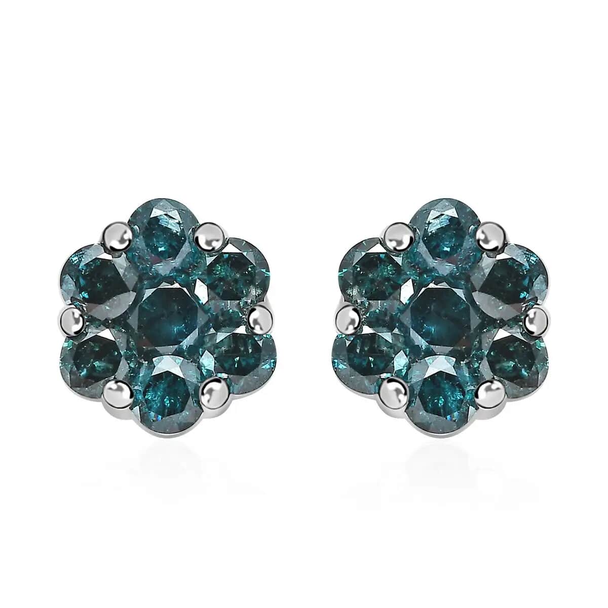 Luxoro 10K White Gold Blue Diamond Floral Stud Earrings 0.50 ctw image number 0
