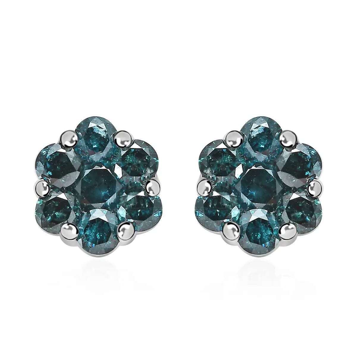 Luxoro 10K White Gold Blue Diamond Floral Stud Earrings 0.50 ctw image number 0