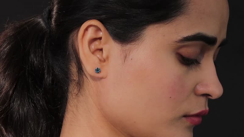 Luxoro 10K White Gold Blue Diamond Floral Stud Earrings 0.50 ctw