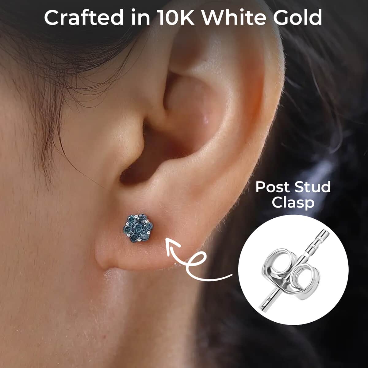 Luxoro 10K White Gold Blue Diamond Floral Stud Earrings 0.50 ctw image number 2