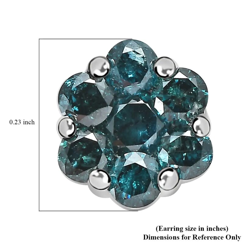 Luxoro 10K White Gold Blue Diamond Floral Stud Earrings 0.50 ctw