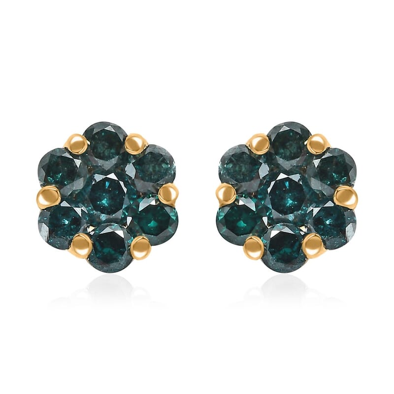 Luxoro 10K Yellow Gold Blue Diamond Floral Stud Earrings 0.50 ctw