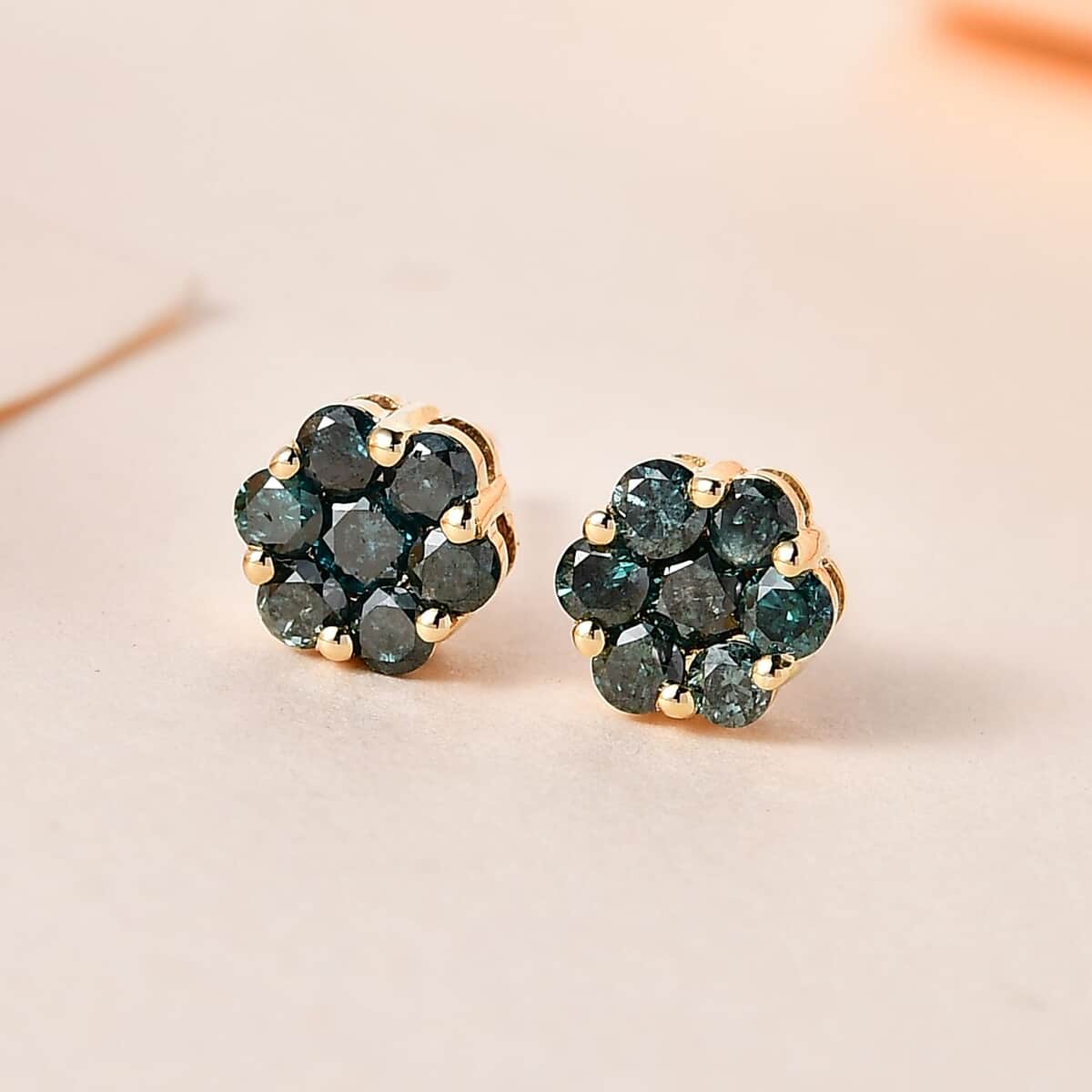 Luxoro 10K Yellow Gold Blue Diamond Floral Stud Earrings 0.50 ctw image number 1