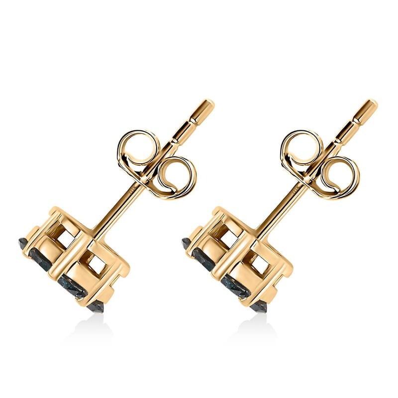 Luxoro 10K Yellow Gold Blue Diamond Floral Stud Earrings 0.50 ctw