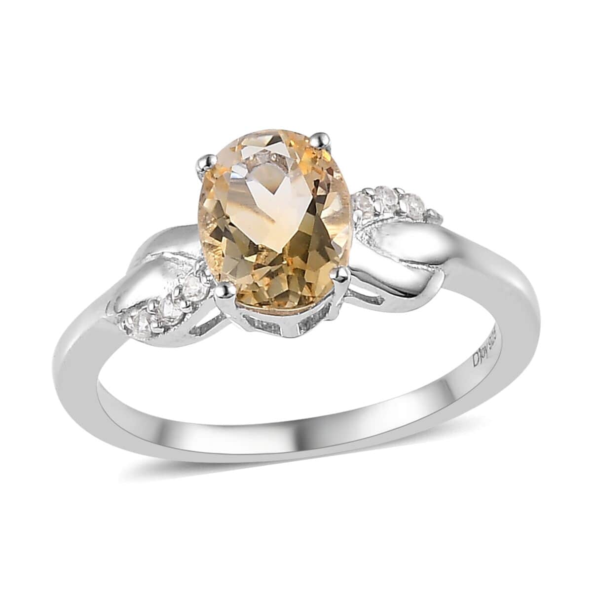 Brazilian Citrine and White Zircon Ring in Platinum Over Sterling Silver (Size 6.0) 1.15 ctw image number 0