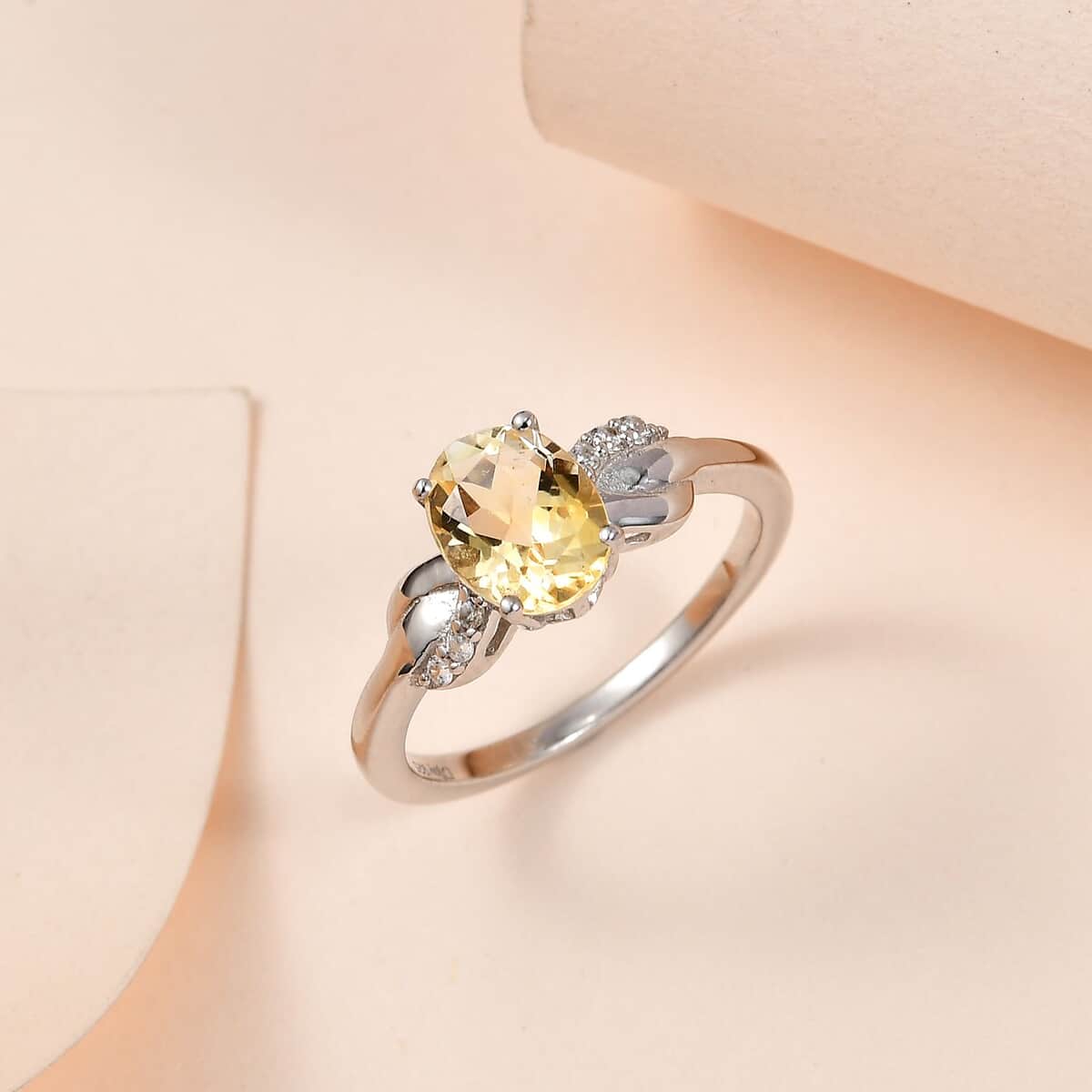 Brazilian Citrine and White Zircon Ring in Platinum Over Sterling Silver (Size 6.0) 1.15 ctw image number 1