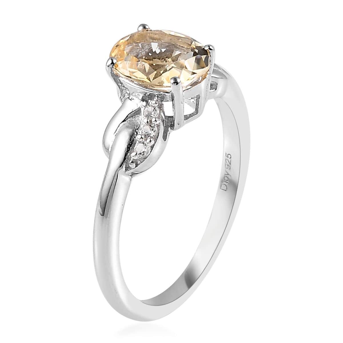 Brazilian Citrine and White Zircon Ring in Platinum Over Sterling Silver (Size 6.0) 1.15 ctw image number 3