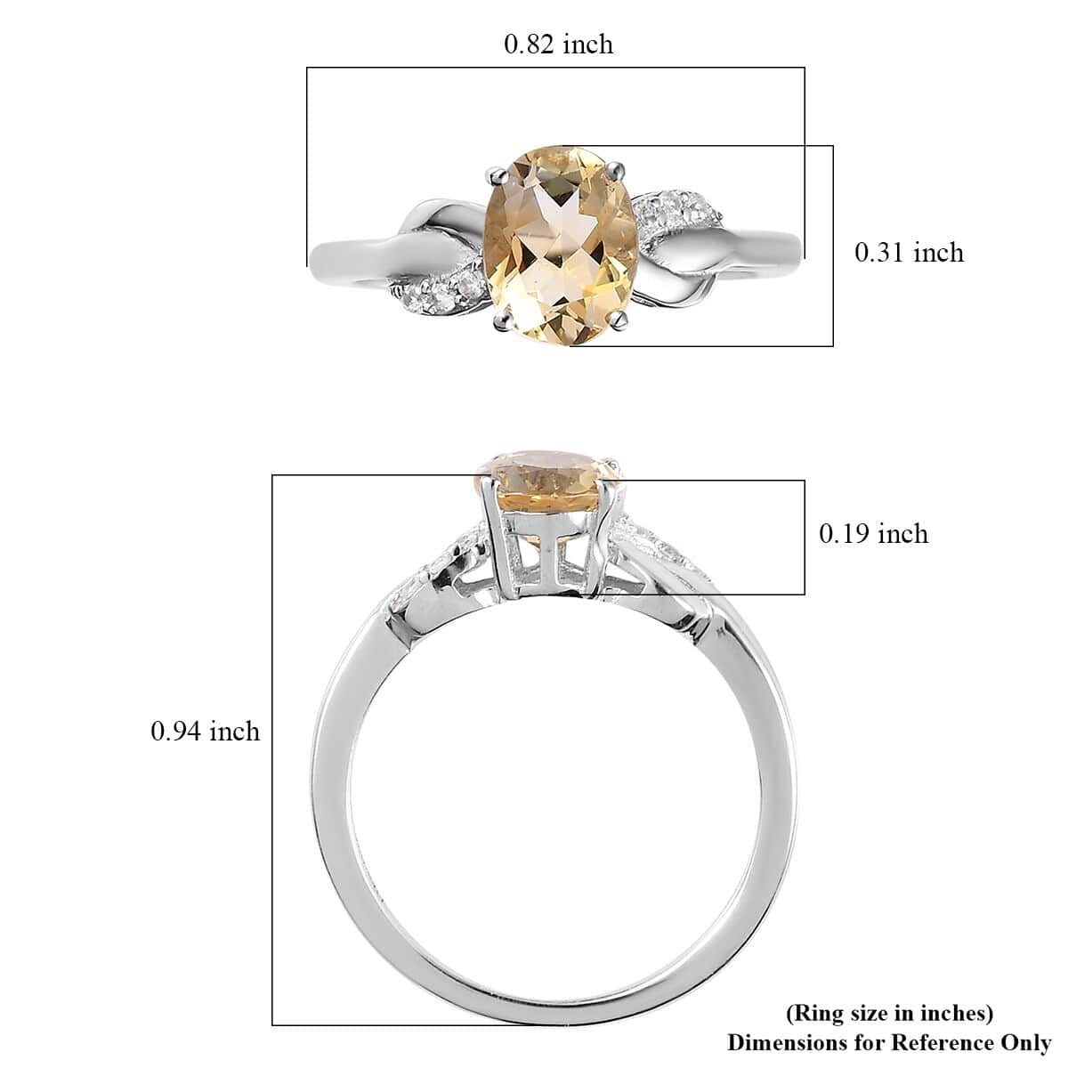Brazilian Citrine and White Zircon Ring in Platinum Over Sterling Silver (Size 6.0) 1.15 ctw image number 5