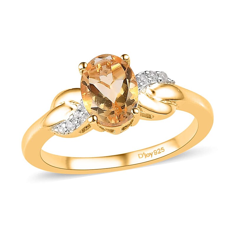 Brazilian Citrine, White Zircon Ring in Vermeil YG Over Sterling Silver (Size 6.0) 1.15 ctw