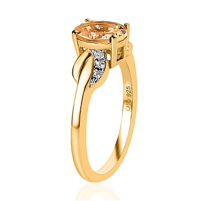 Brazilian Citrine, White Zircon Ring in Vermeil YG Over Sterling Silver (Size 6.0) 1.15 ctw
